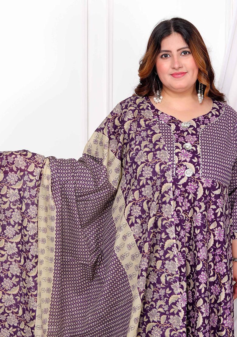 Purple Gota Lace Cotton Anarkali Set