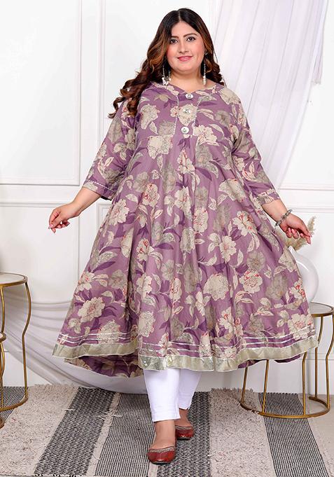 Purple Gota Lace Cotton Anarkali