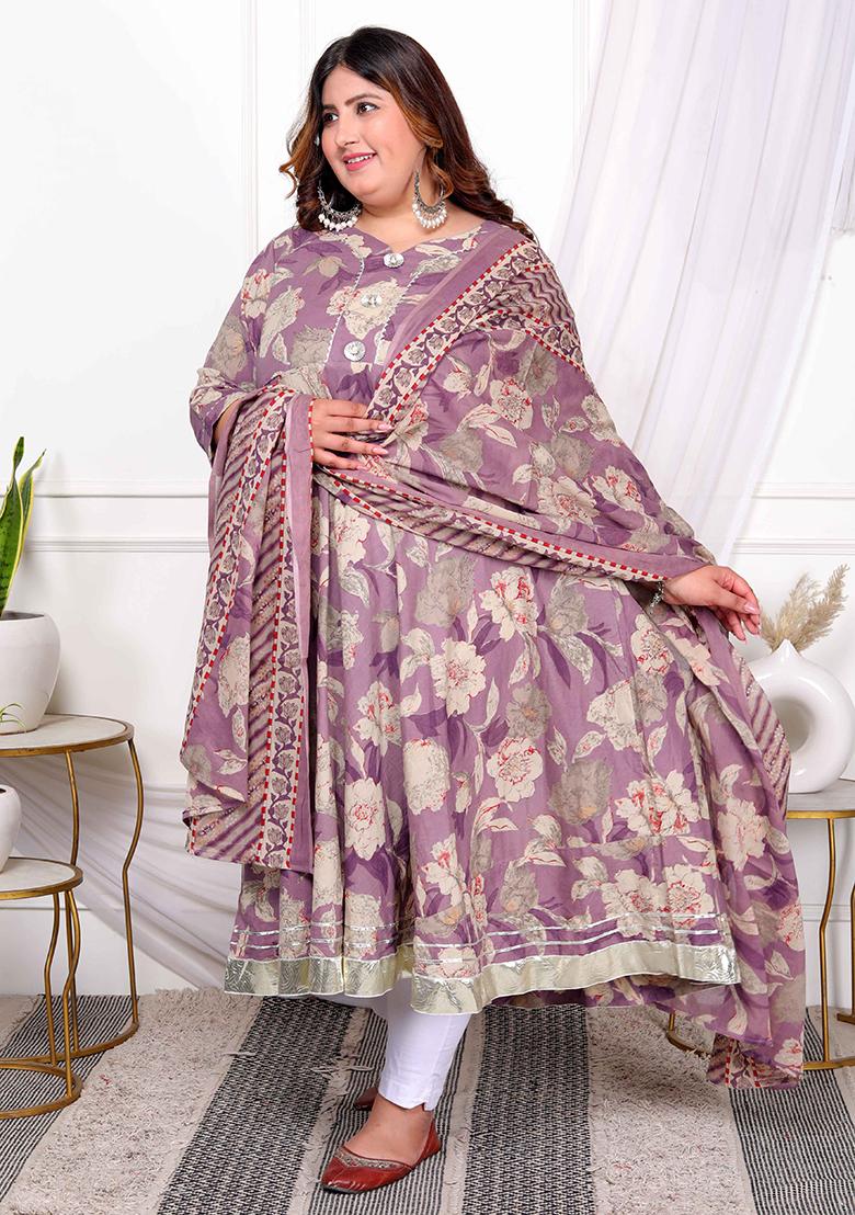 Purple Gota Lace Cotton Anarkali Set