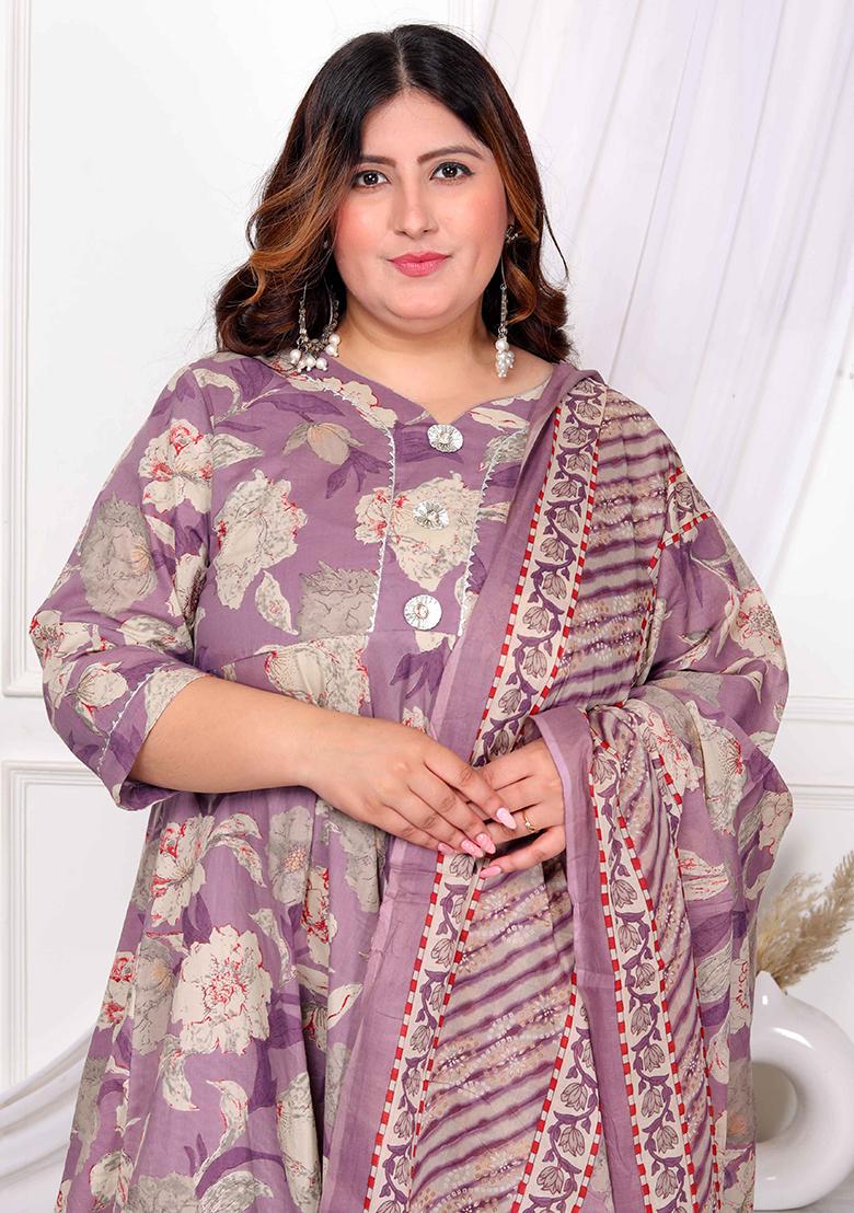 Purple Gota Lace Cotton Anarkali Set