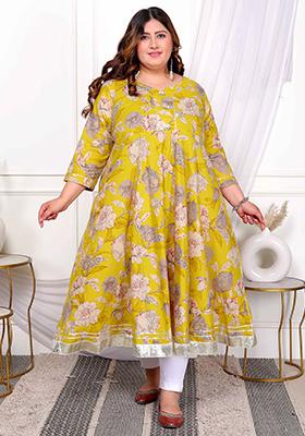 Yellow Gota Lace Cotton Anarkali
