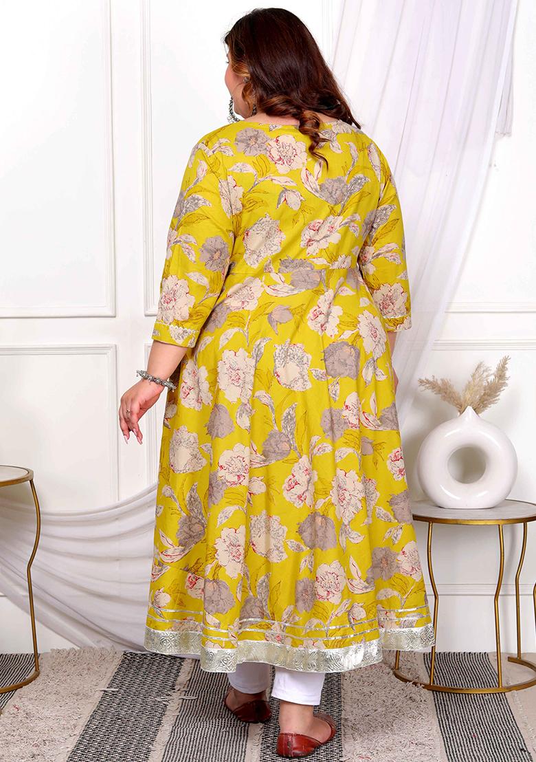 Yellow Gota Lace Cotton Anarkali