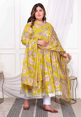 Yellow Gota Lace Cotton Anarkali Set