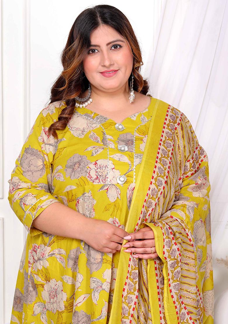 Yellow Gota Lace Cotton Anarkali Set