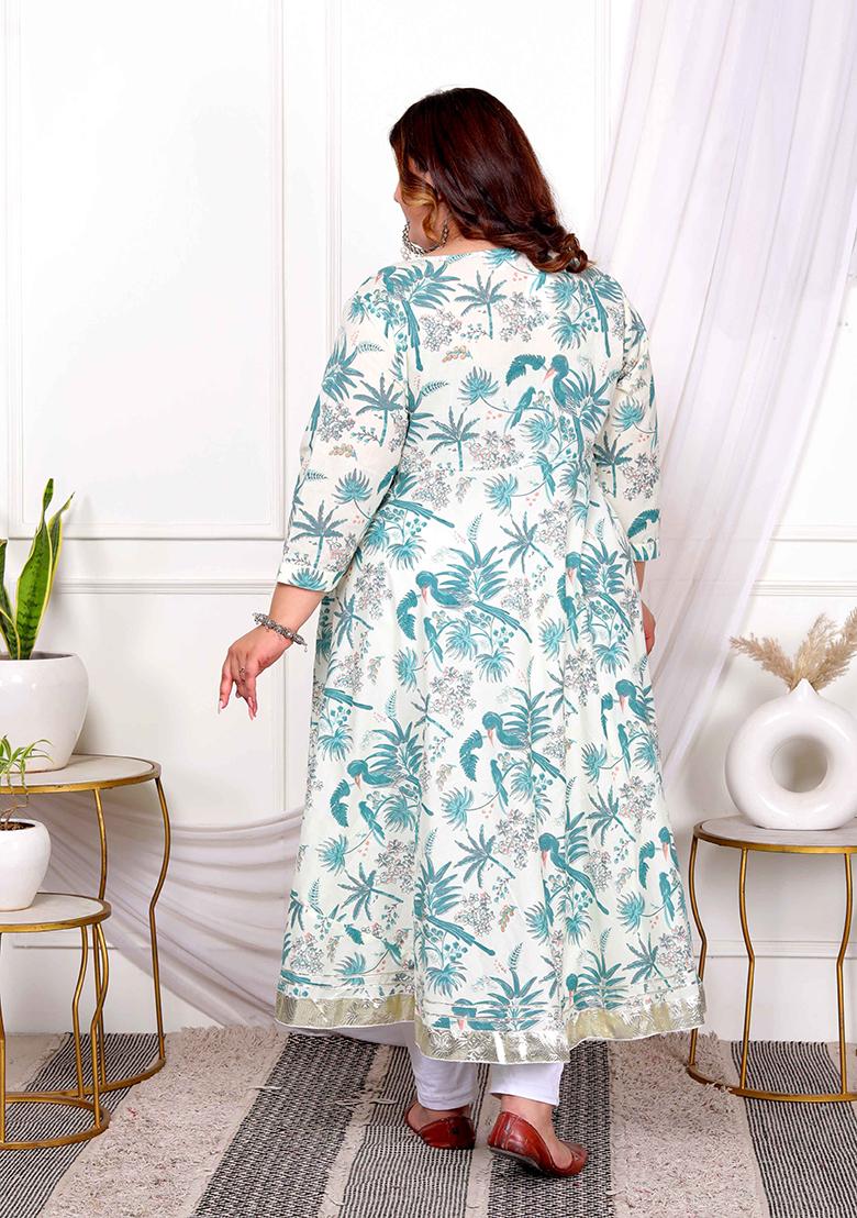 Light Green Gota Lace Cotton Anarkali