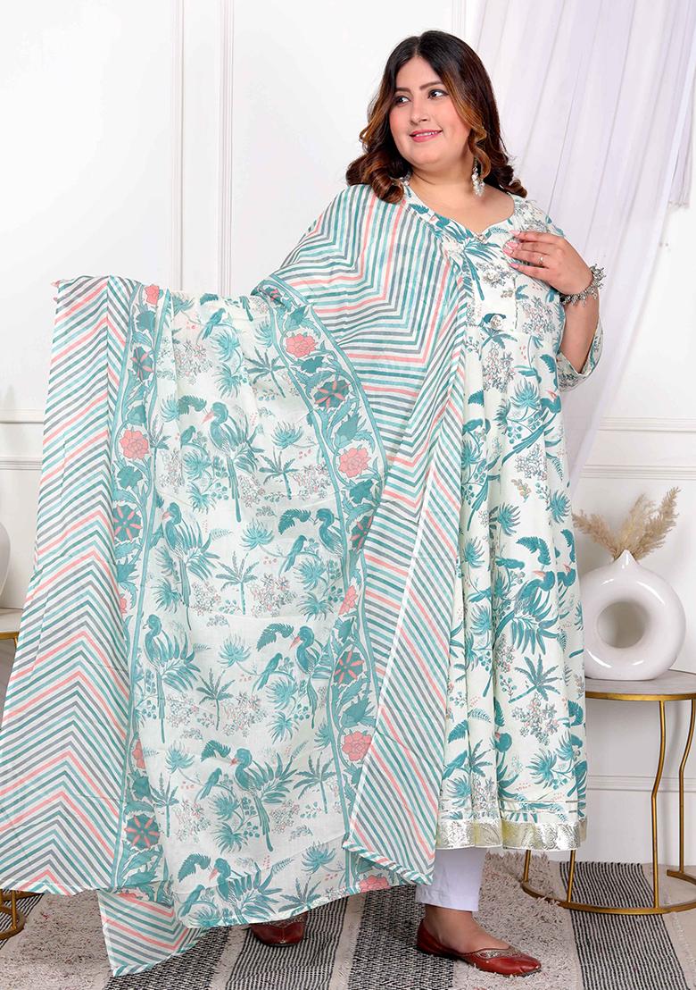 Light Green Gota Lace Cotton Anarkali Set