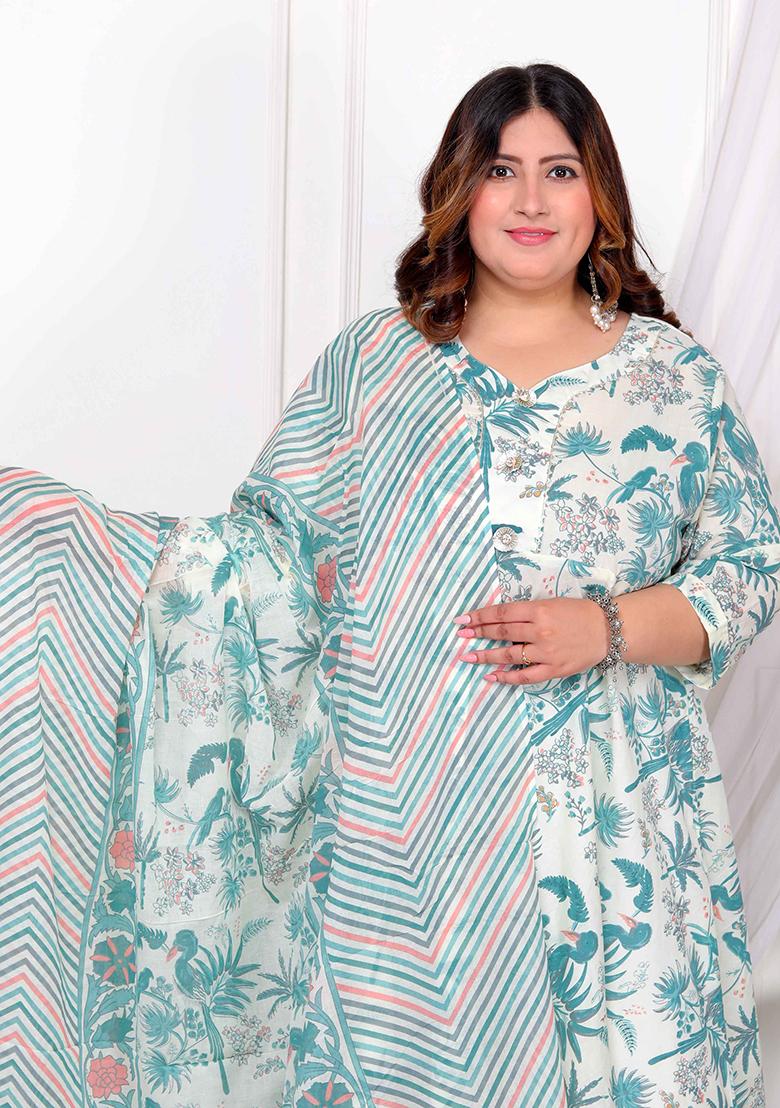 Light Green Gota Lace Cotton Anarkali Set