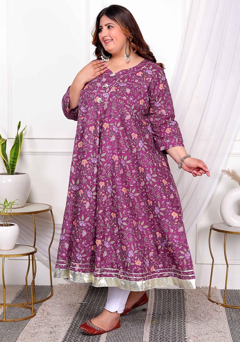 Purple Gota Lace Cotton Anarkali