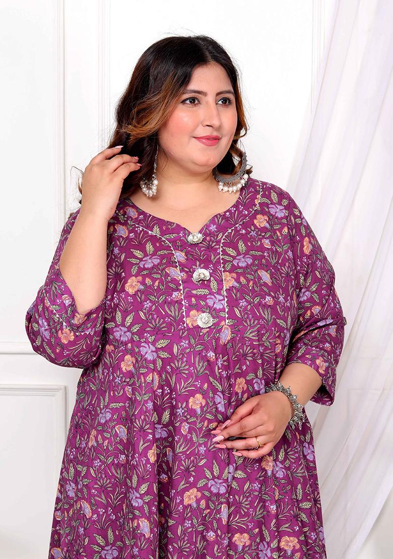 Purple Gota Lace Cotton Anarkali