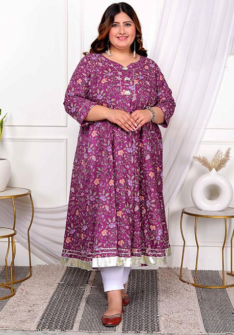 Purple Gota Lace Cotton Anarkali