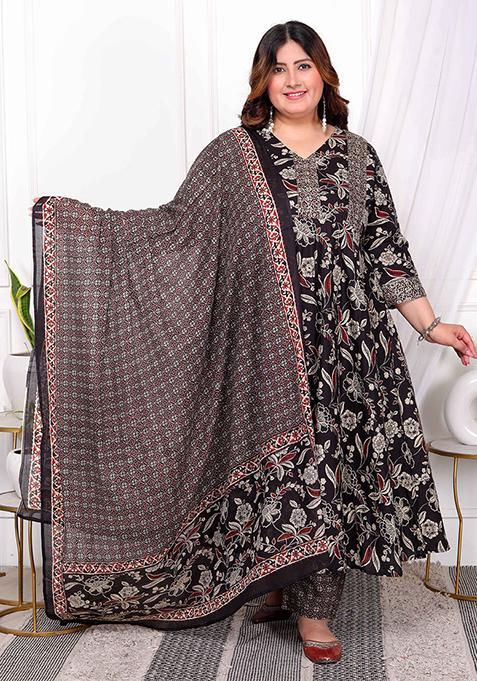 Multicolour Printed Cotton Anarkali Set