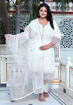 Beige Sequin Embroidered Organza Salwar Kameez