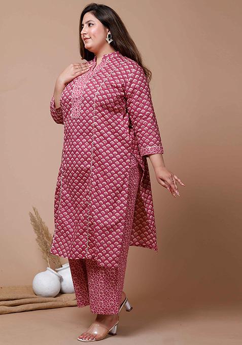 Ivory & Pink Muslin Cotton Printed Trendy Salwar Kurta Set