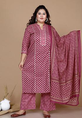 Pink Printed Cotton Salwar Kameez