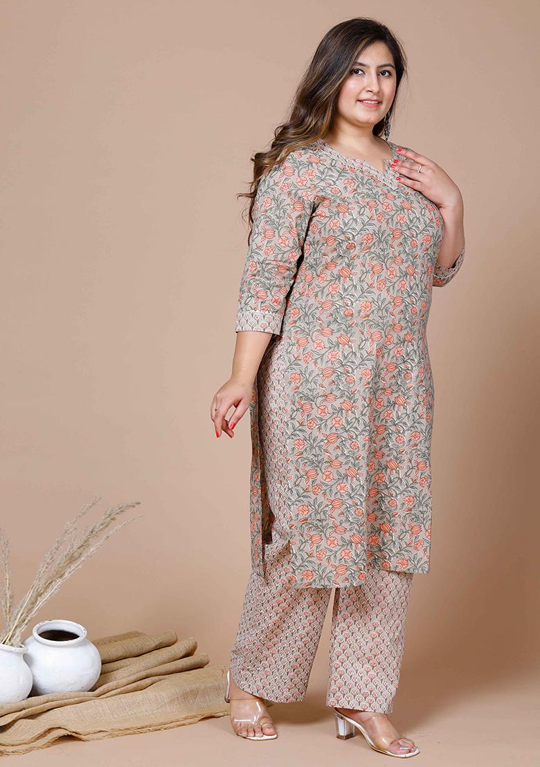 Brown Printed Cotton Salwar Kameez
