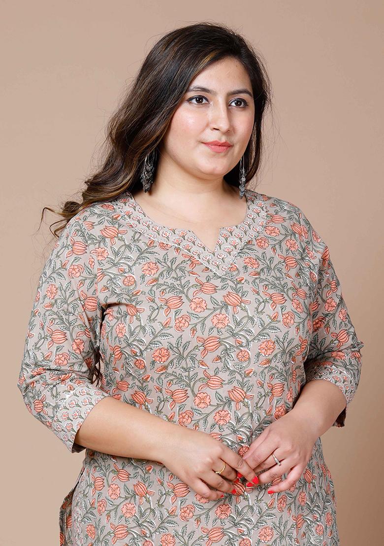 Brown Printed Cotton Salwar Kameez