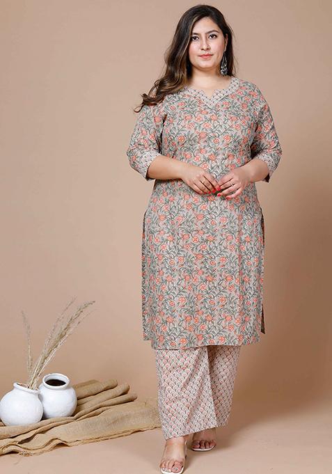 Brown Printed Cotton Salwar Kameez