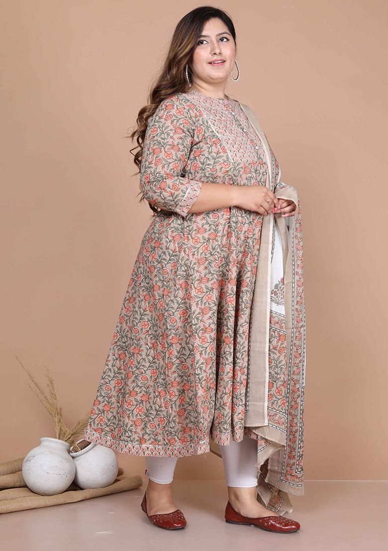 Brown Gota Work Cotton Anarkali Set