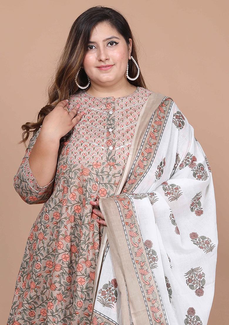 Brown Gota Work Cotton Anarkali Set