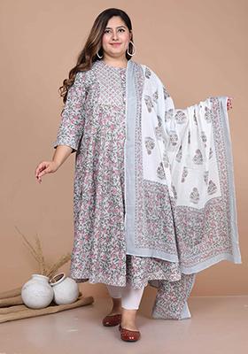 Blue Gota Work Cotton Anarkali Set