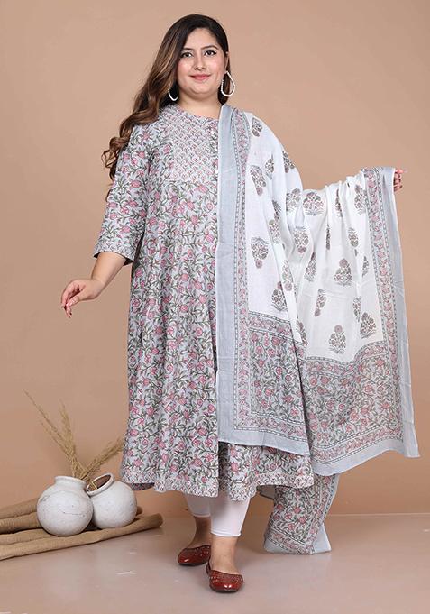 Blue Gota Work Cotton Anarkali With Dupatta