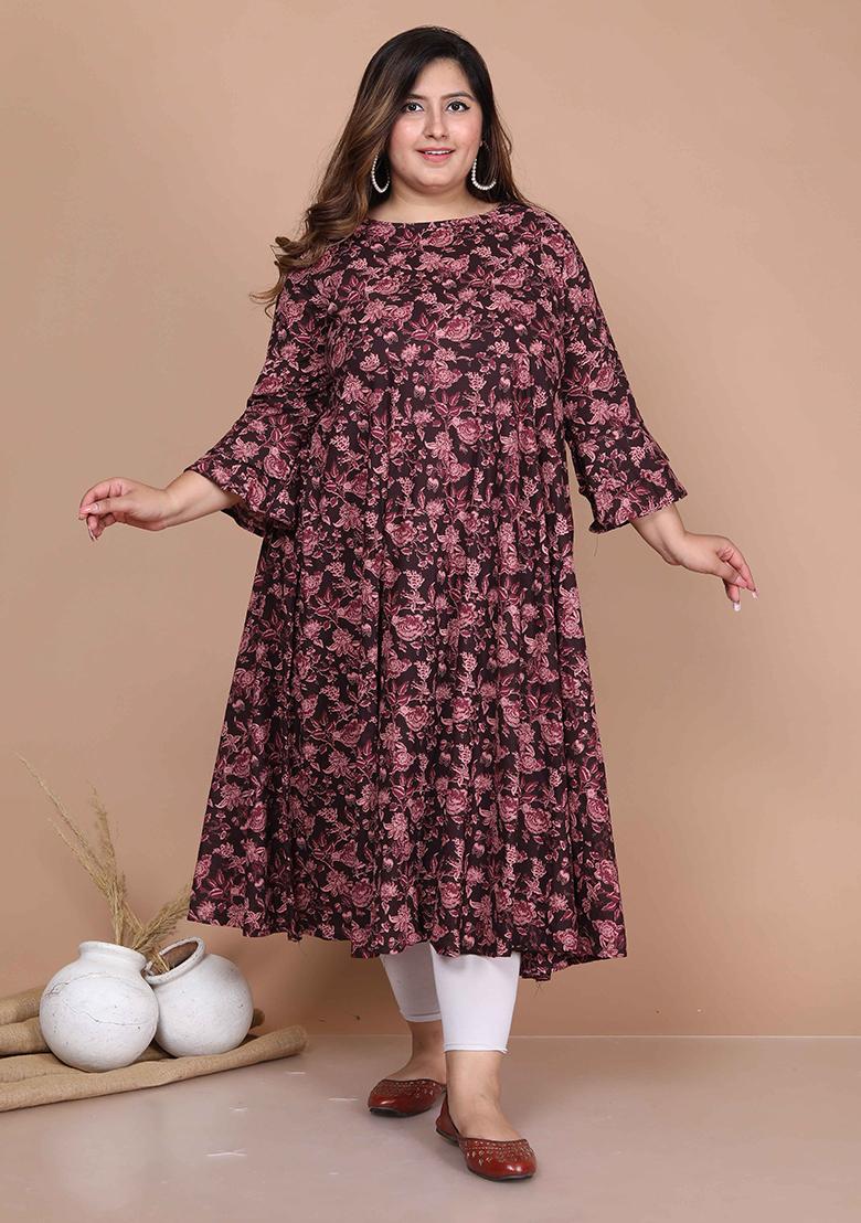 Maroon Printed Cotton Anarkali