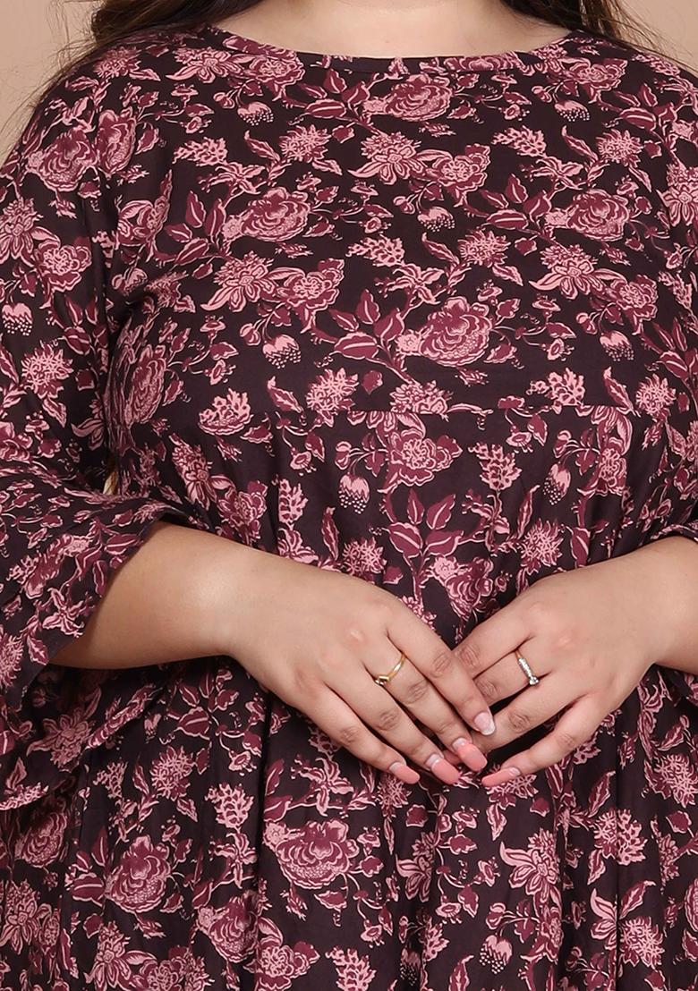 Maroon Printed Cotton Anarkali