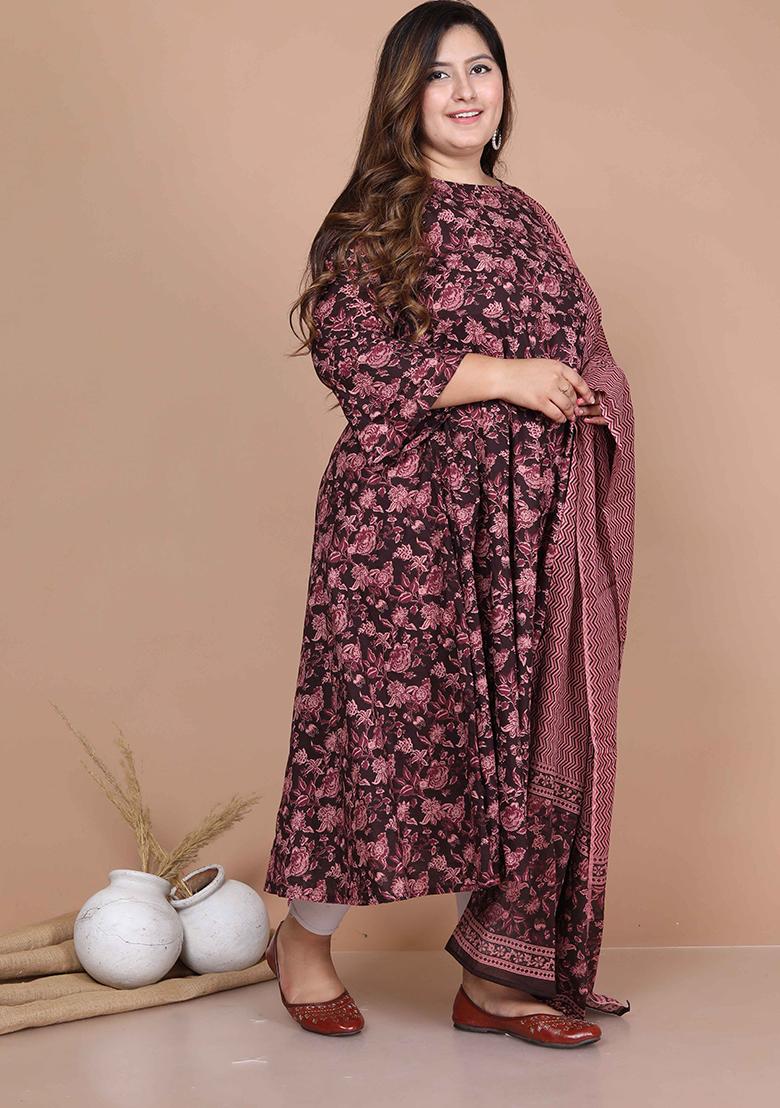 Maroon Printed Cotton Anarkali Set