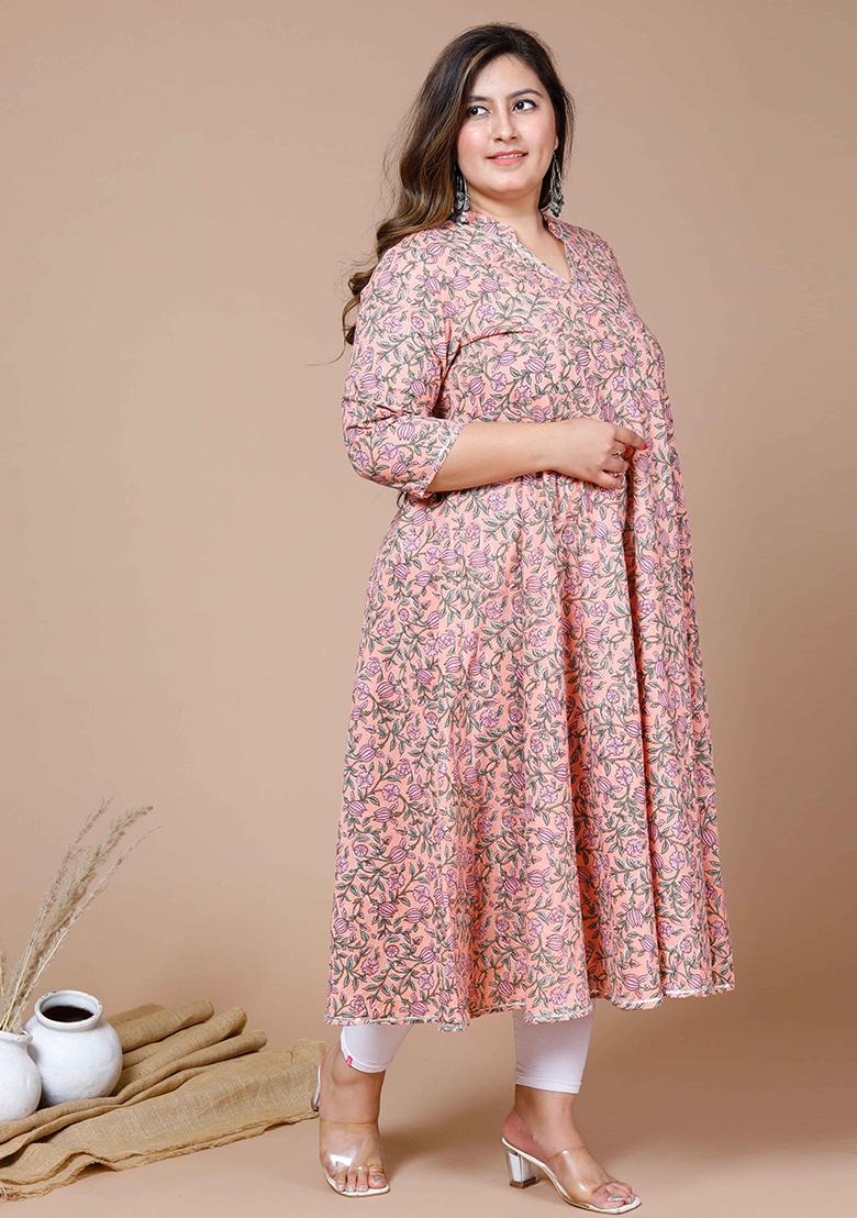 Orange Printed Cotton Anarkali