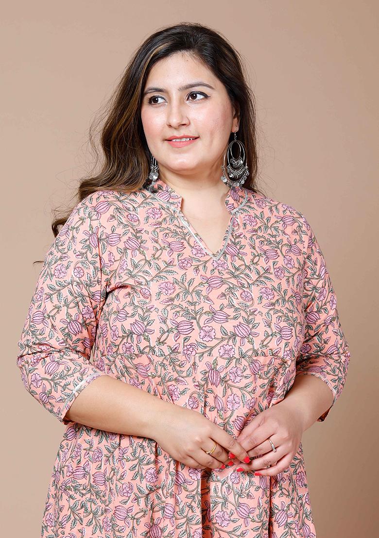 Orange Printed Cotton Anarkali