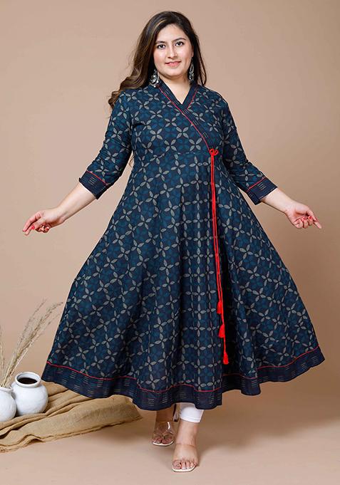 Blue Printed Cotton Anarkali