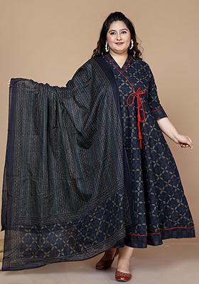 Blue Printed Cotton Anarkali Set