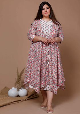 Orange Printed Cotton Anarkali Set