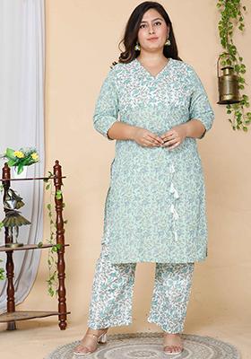 Green Printed Cotton Salwar Kameez
