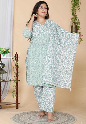 Green Printed Cotton Salwar Kameez