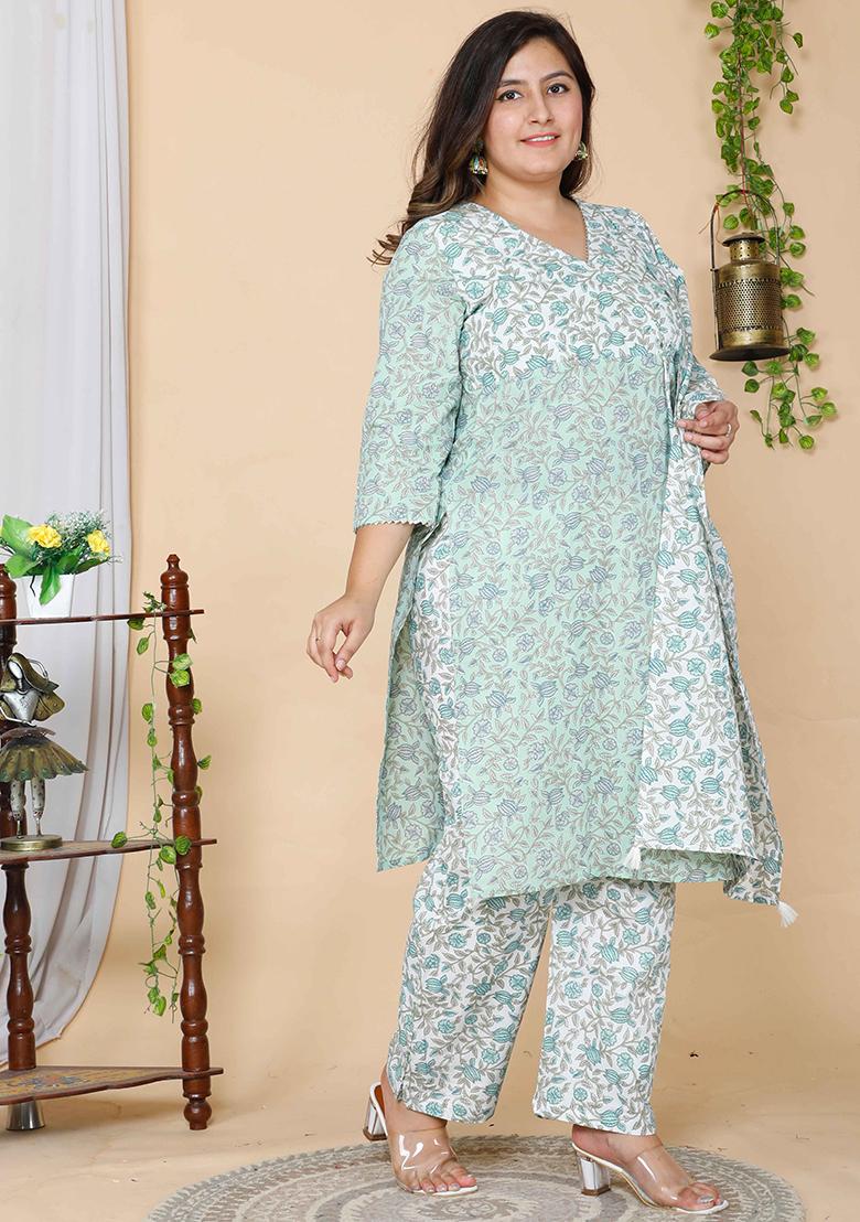 Green Printed Cotton Salwar Kameez