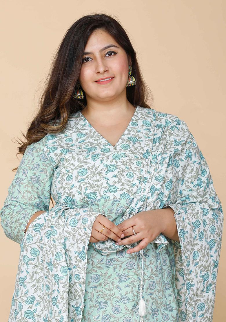 Green Printed Cotton Salwar Kameez