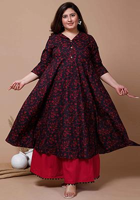 Maroon Printed Cotton Anarkali