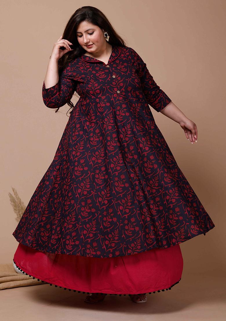 Maroon Printed Cotton Anarkali