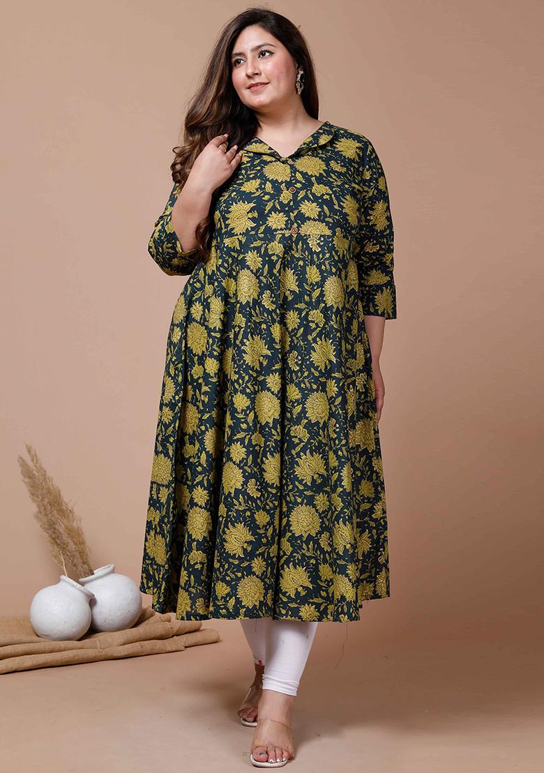 Green Printed Cotton Anarkali