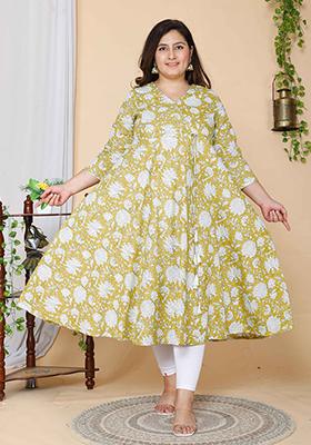 Yellow Printed Cotton Anarkali