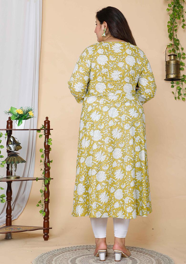 Yellow Printed Cotton Anarkali