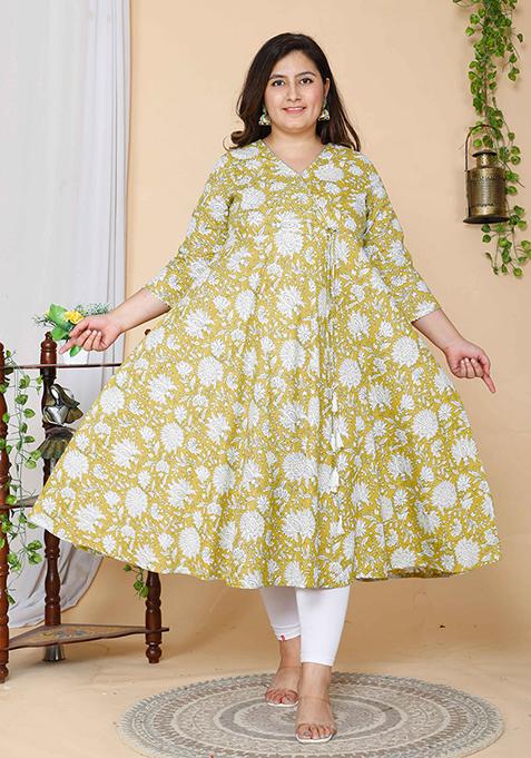 Yellow Printed Cotton Anarkali