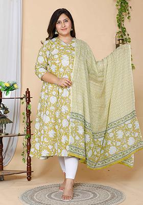 Yellow Printed Cotton Anarkali Set
