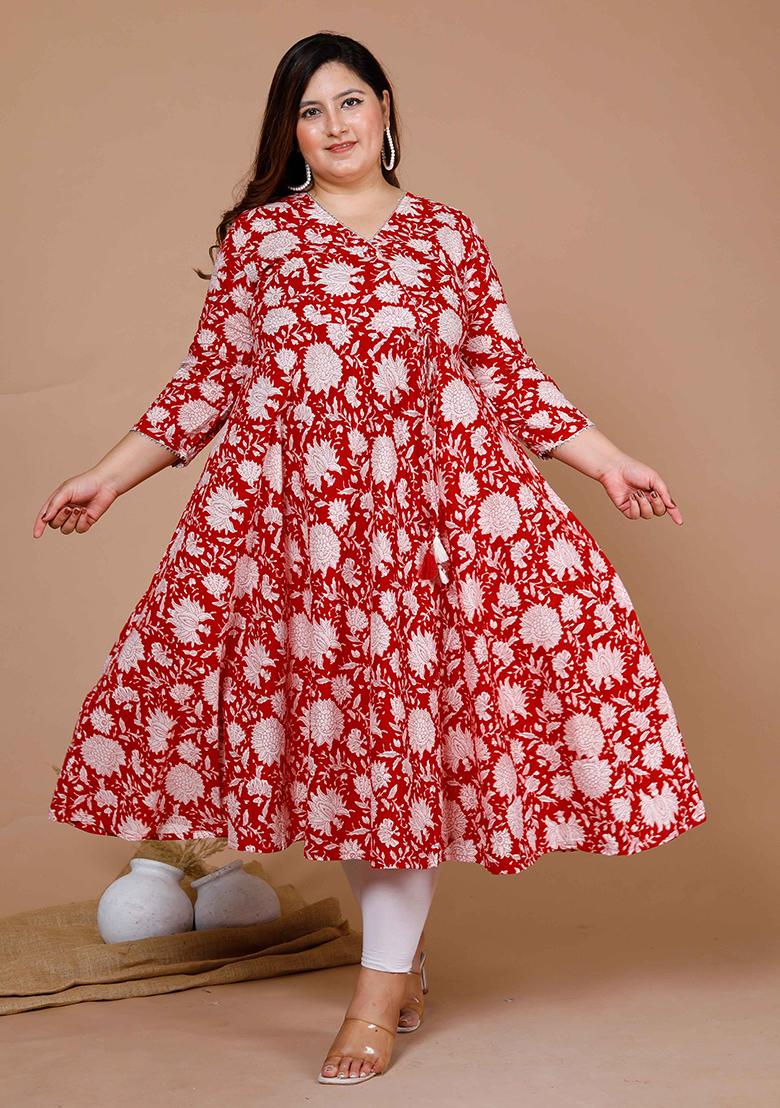Red Printed Cotton Anarkali