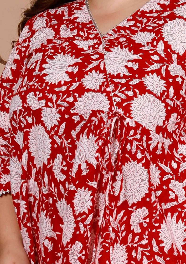 Red Printed Cotton Anarkali