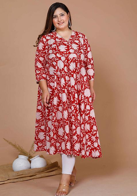 Red Printed Cotton Anarkali