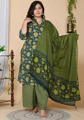 Green Printed Cotton Salwar Kameez