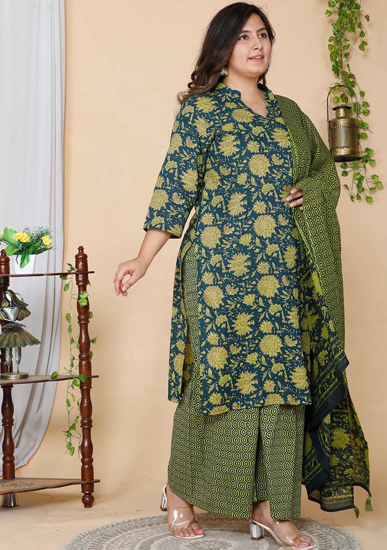 Green Printed Cotton Salwar Kameez