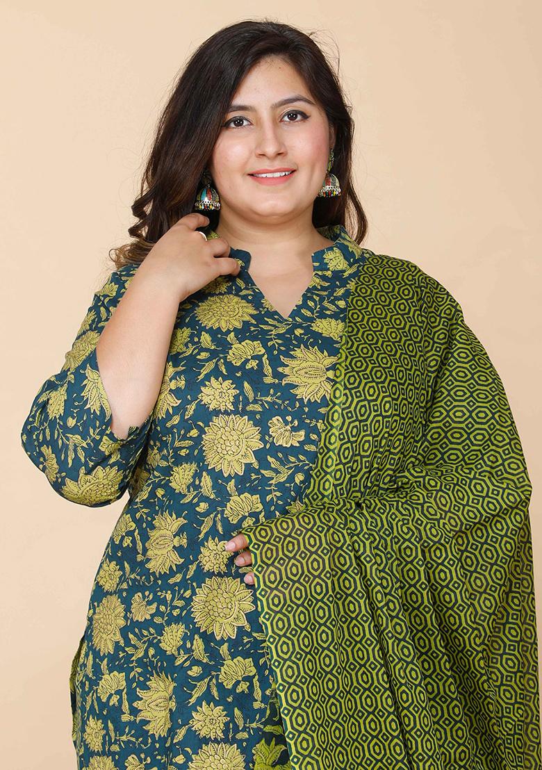 Green Printed Cotton Salwar Kameez